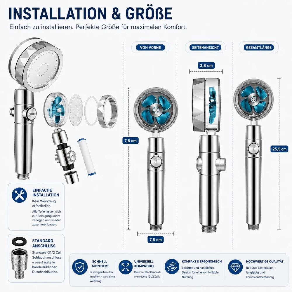 AquaBoost™ – Duschkopf für mehr Druck und weniger Verbrauch